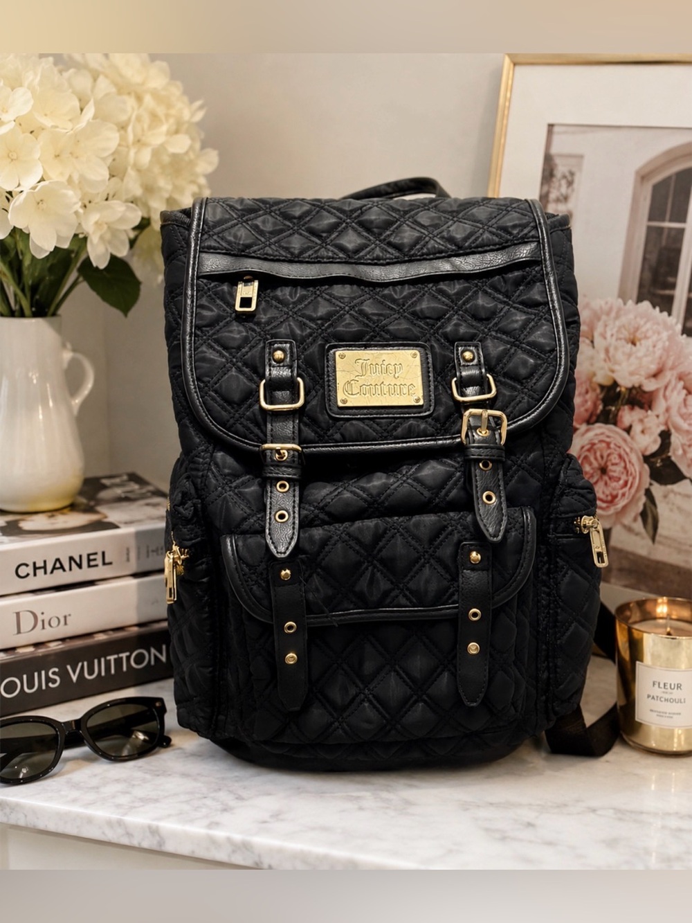 Juicy Couture black quilted backpack with adjustable straps